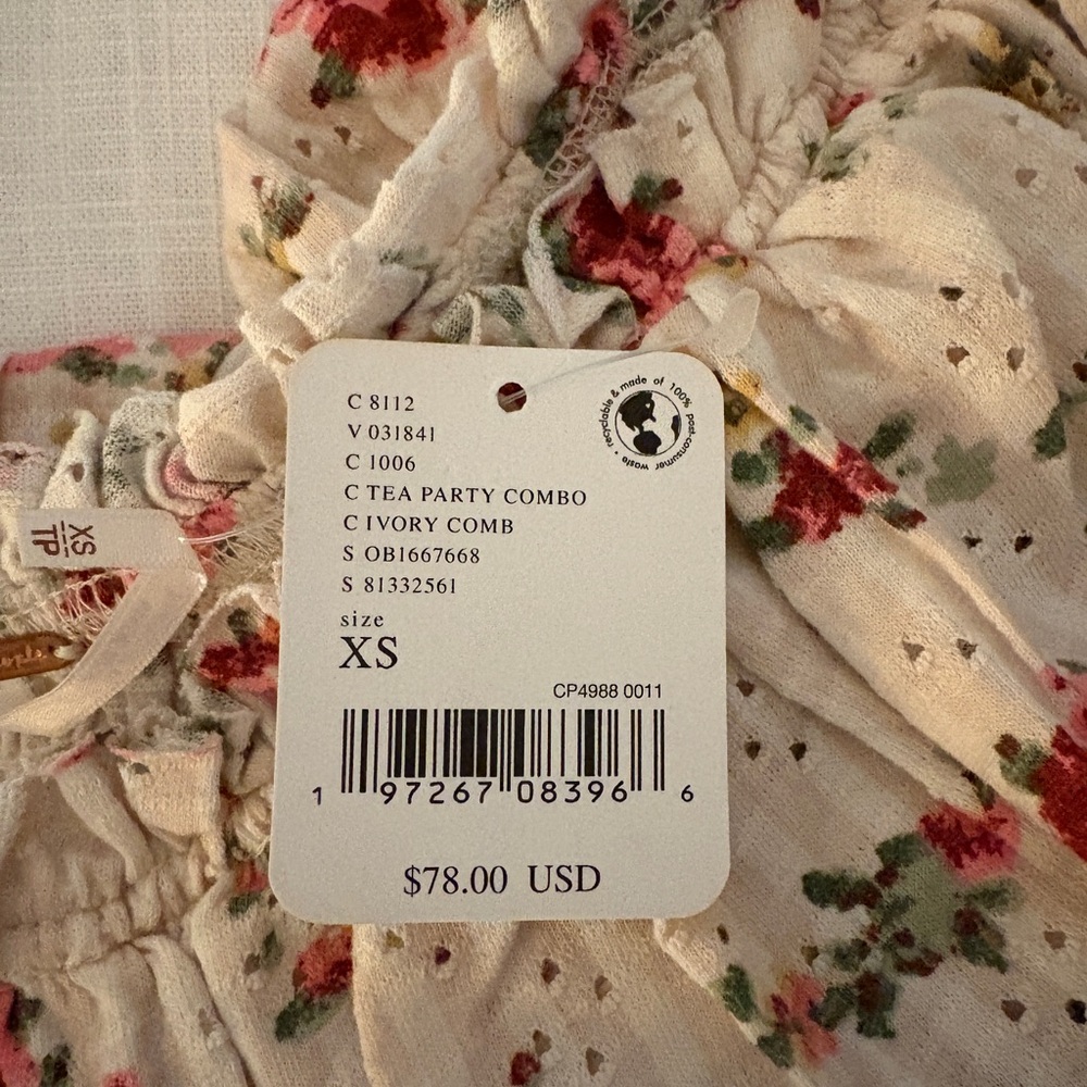 Free People Cream Floral Ruffle Blouse - Picture 5 of 6